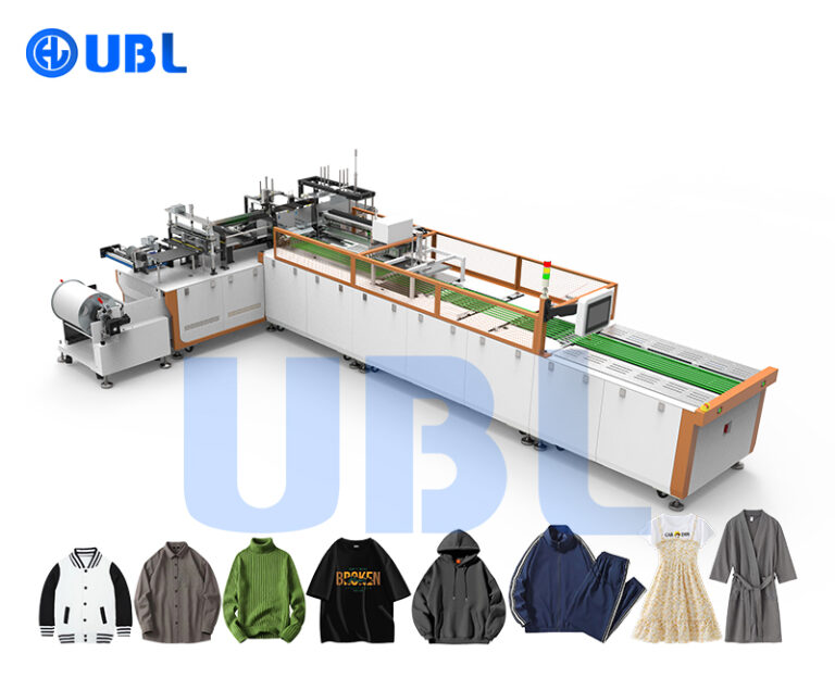 UBL FZ-252A T-type automatic folding and bag-making packaging machine with tear tape sealing, ideal for garment packaging lines.