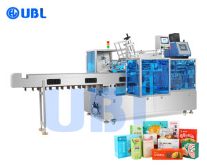 UBL-ZP-02 Glue Spraying Cartoning Machine, ideal for efficiently gluing and packing electronics, cosmetics, and food products into cartons. Designed for fast, precise, and reliable automated packaging.