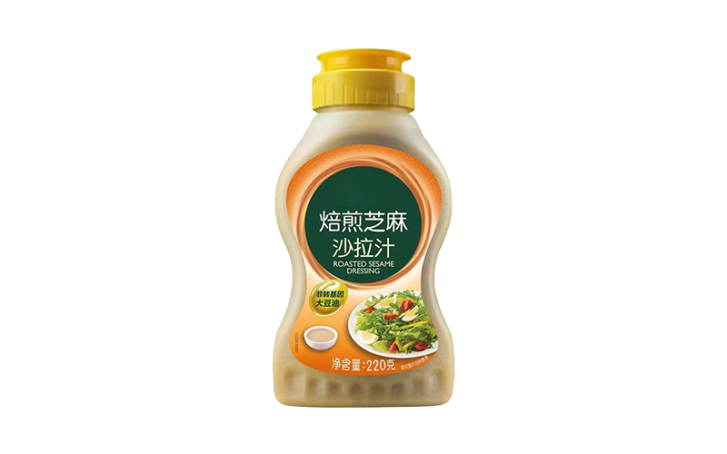 Labeling effect display of roasted sesame salad dressing bottle - Fully automatic labeling application for food sauce bottles