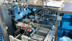 High-speed cartoners are filling Christmas gift boxes with coffee sticks.