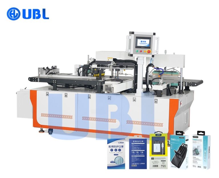Fully automatic punching and bagging machine for efficiently packaging outer sleeves of charger boxes, Bluetooth earphone boxes, and similar electronic products.