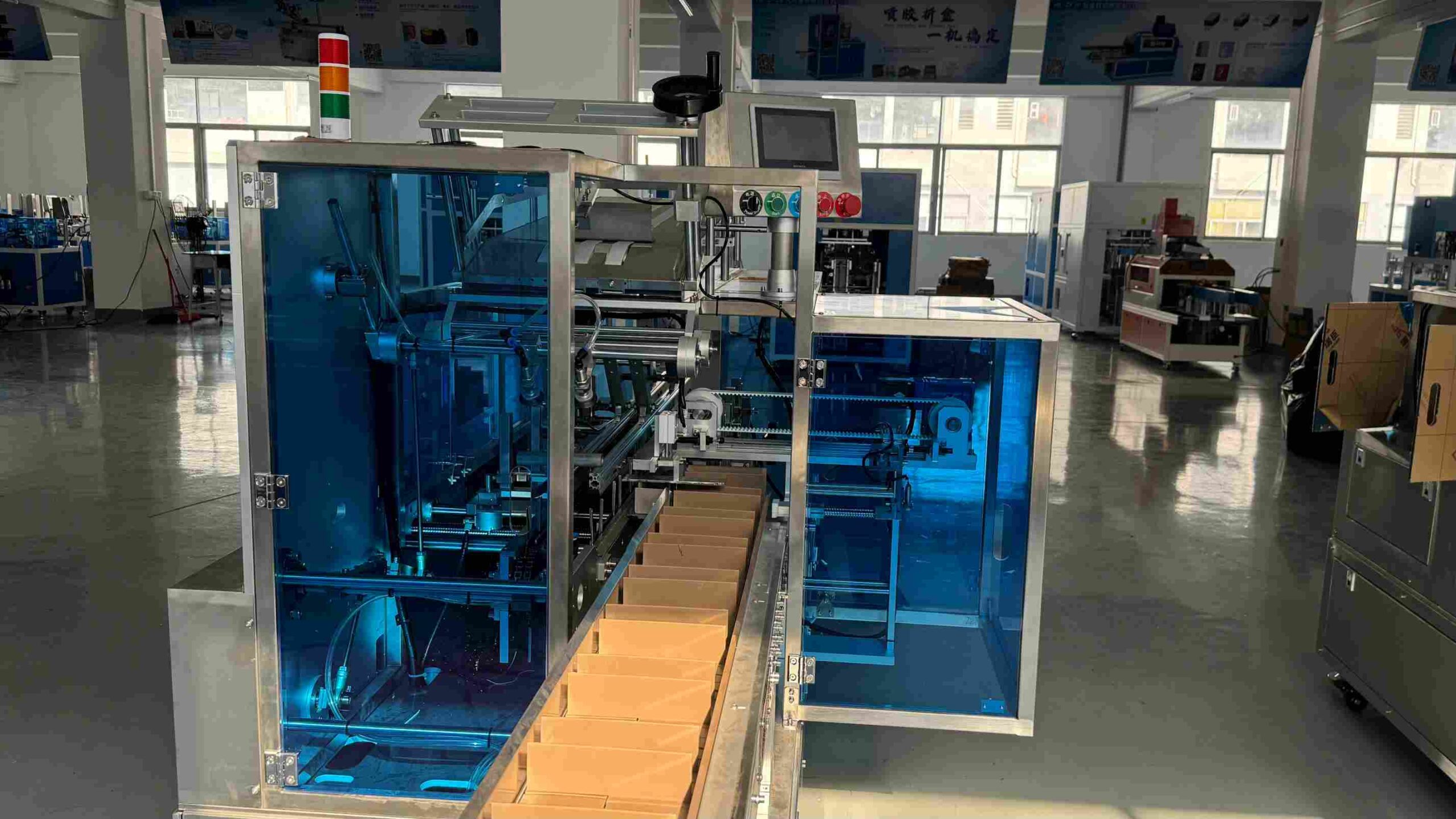 UBL Automatic Tongue-Type Cartoning Machine - Factory Floor Shot, Suitable for Food/Pharmaceutical/Cosmetics Packaging Lines (Biscuit/Mask/Blister Pack Cartoning)