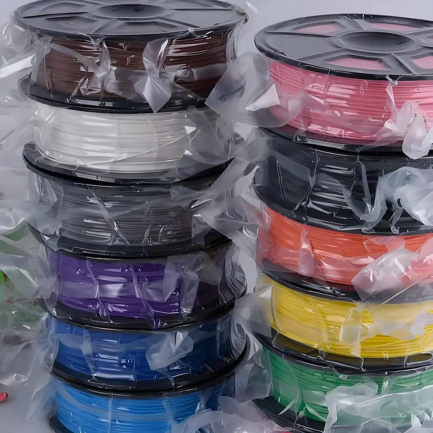 Filament moisture-proof packaging: 3D printing filament spools vacuum-sealed in high-barrier bags to protect against moisture, dust, and oxidation.