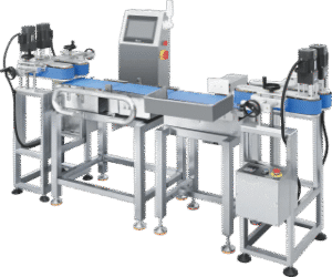 Automatic inline checkweigher machine, online weight checking conveyor check weigher for finished package weight inspection, stainless steel packaging weight detector